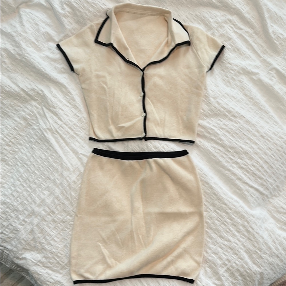Commense Cream and White Mini Pencil Skirt Set
